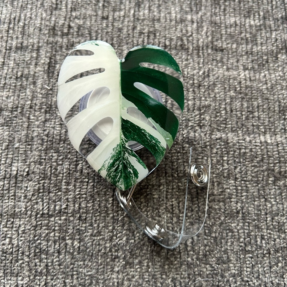 Monstera Houseplant Retractable Name Badge Reel ID Name Tag Holder